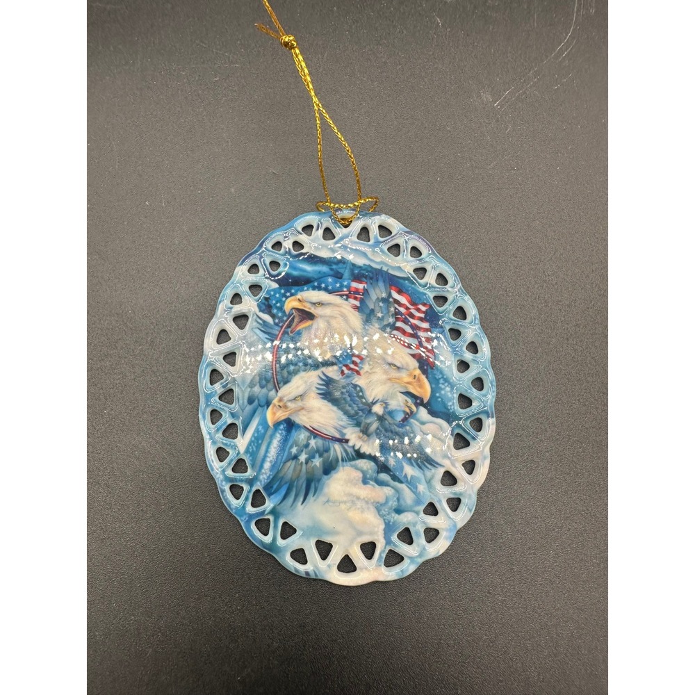 Jody Bergsma Ceramic Patriotic Christmas Ornament God Bless Country Bald Eagle